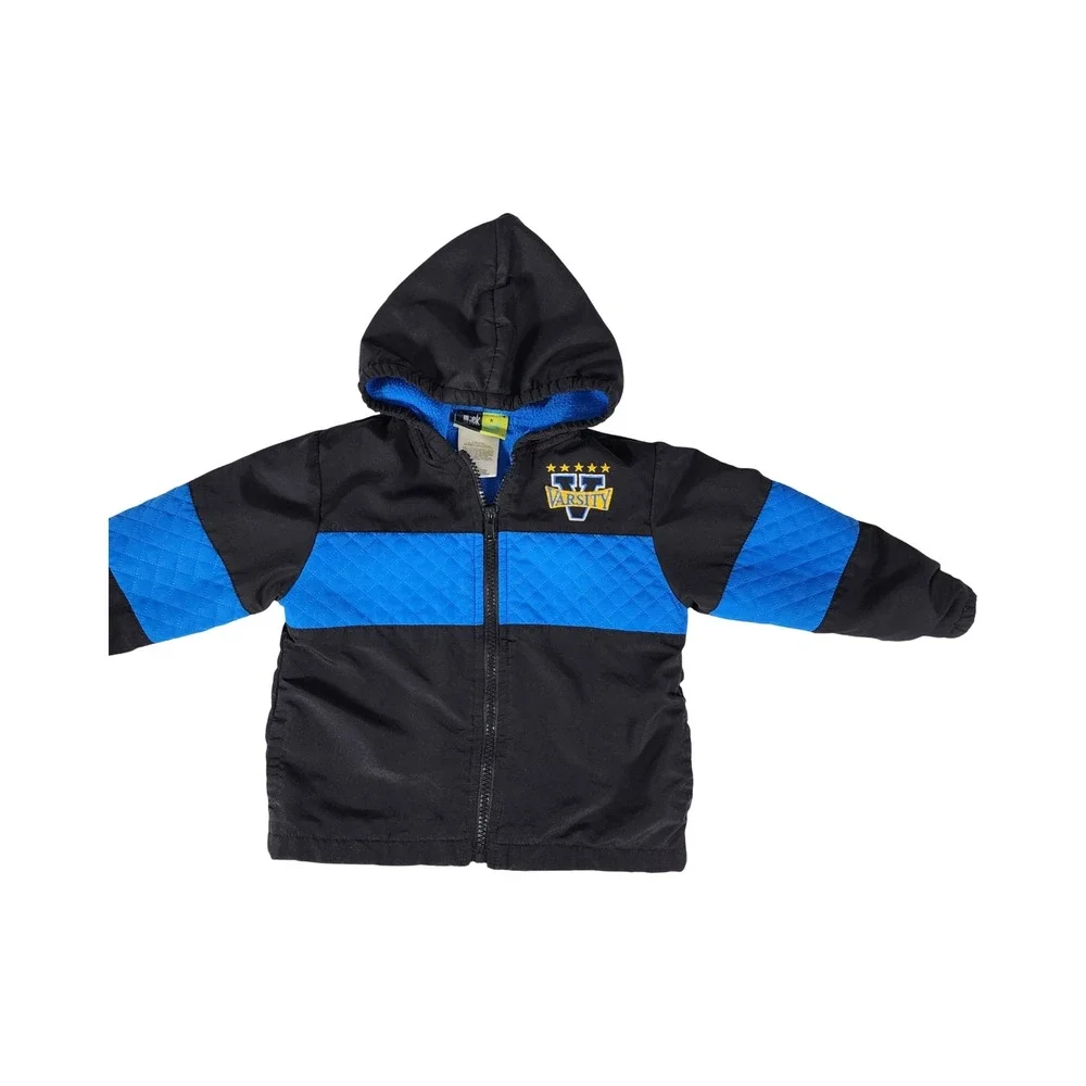 Mick Mack LTD‎ Toddler Boy 2T Black Blue Varsity Hooded Fleece Lined Jacket
